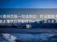 91看网页版一句话到位：盯证据是不是太薄然后把前提补一句（读完更清楚）